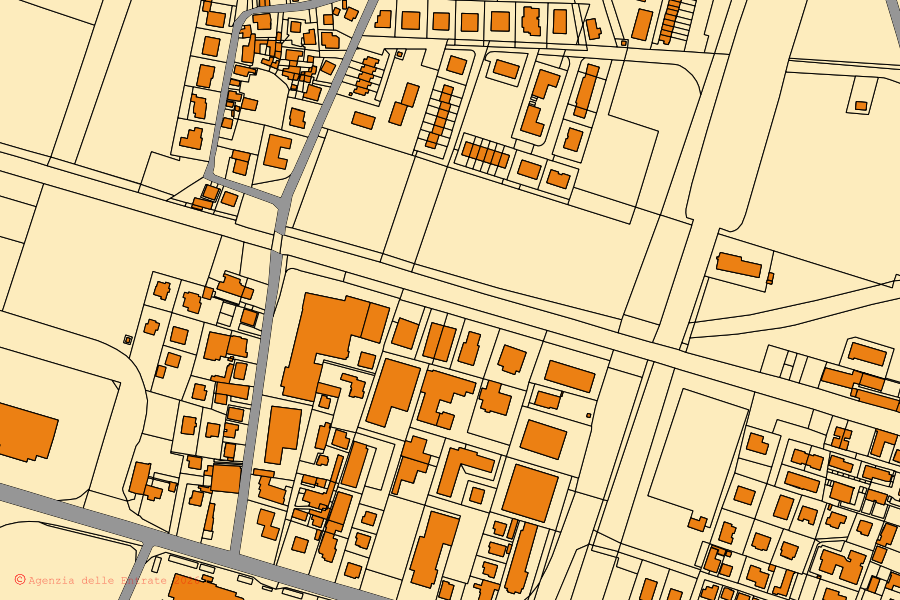 Mappa catastale del centro di Fontevivo: particelle e fabbricati, cartografia Agenzia delle Entrate