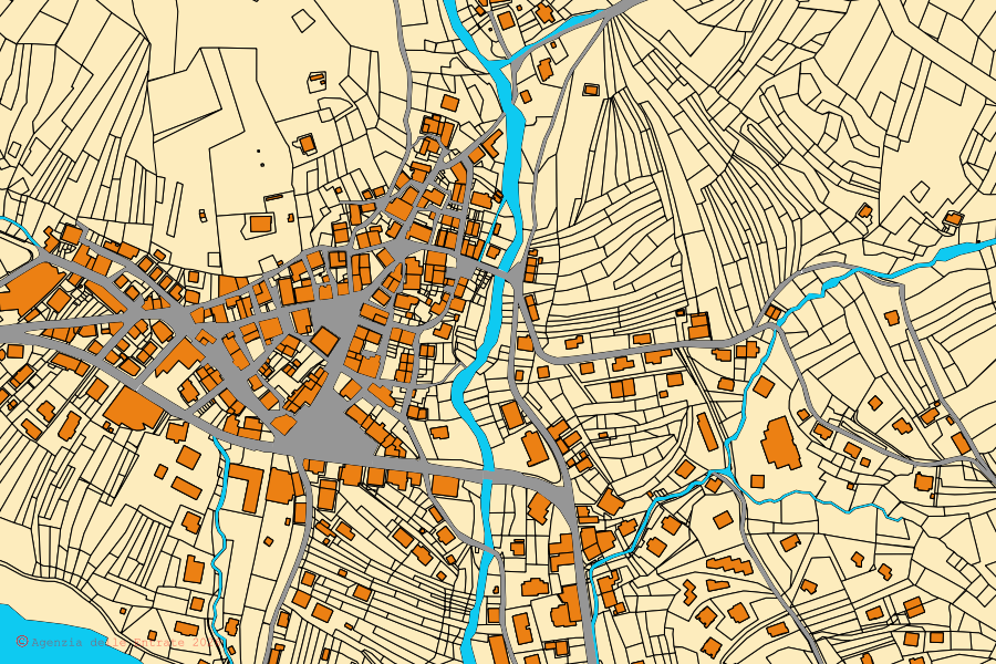 Mappa catastale del centro di Forni di Sopra: particelle e fabbricati, cartografia Agenzia delle Entrate