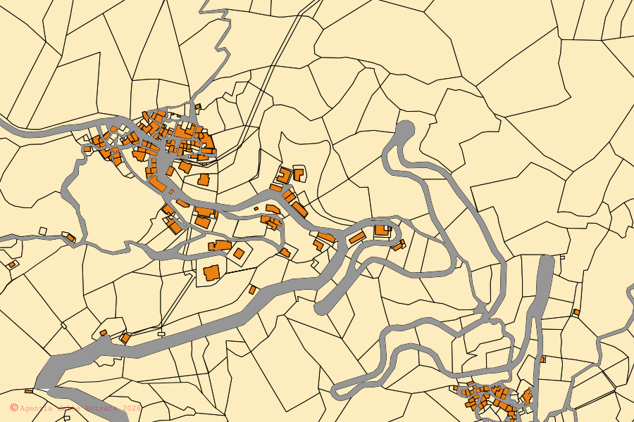 Mappa catastale del centro di Fossato Serralta: particelle e fabbricati, cartografia Agenzia delle Entrate