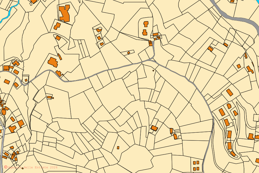 Mappa catastale del centro di Frabosa Soprana: particelle e fabbricati, cartografia Agenzia delle Entrate