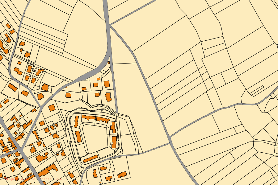 Mappa catastale del centro di Francavilla Bisio: particelle e fabbricati, cartografia Agenzia delle Entrate