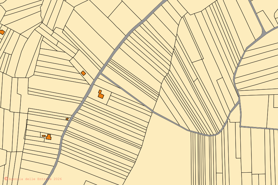 Mappa catastale del centro di Frascaro: particelle e fabbricati, cartografia Agenzia delle Entrate