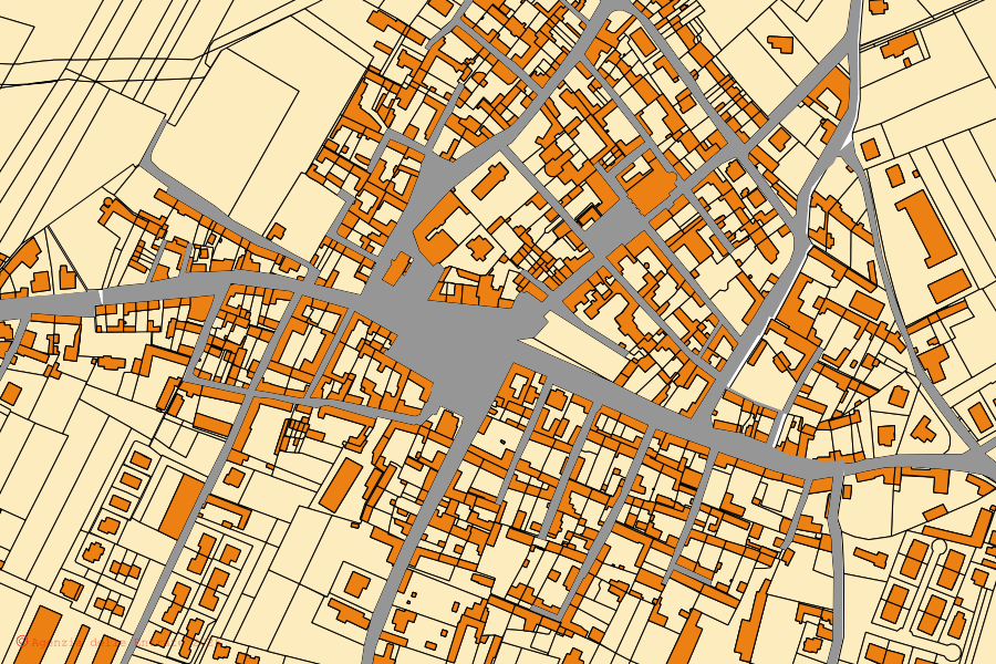 Mappa catastale del centro di Frassineto Po: particelle e fabbricati, cartografia Agenzia delle Entrate