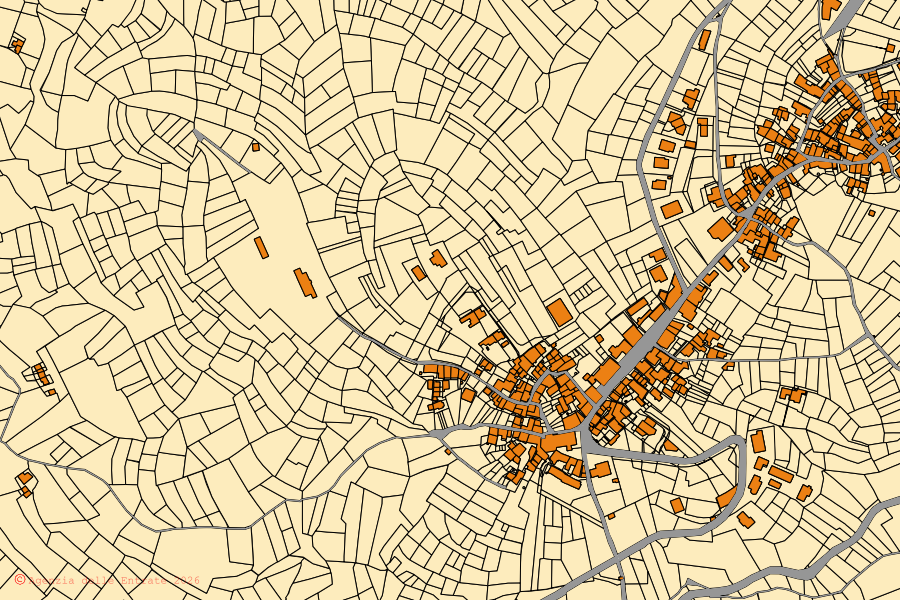 Mappa catastale del centro di Frassinetto: particelle e fabbricati, cartografia Agenzia delle Entrate