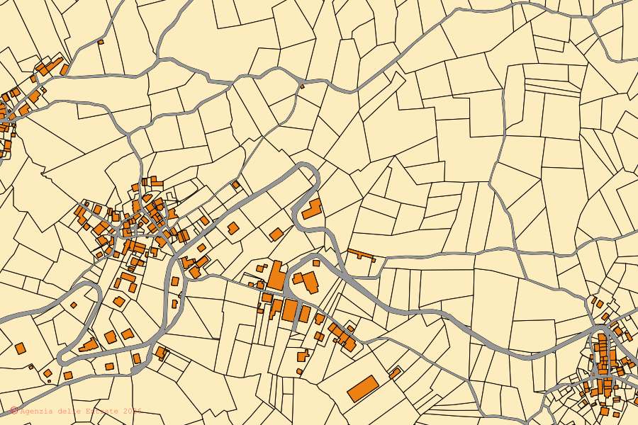 Mappa catastale del centro di Frassinoro: particelle e fabbricati, cartografia Agenzia delle Entrate
