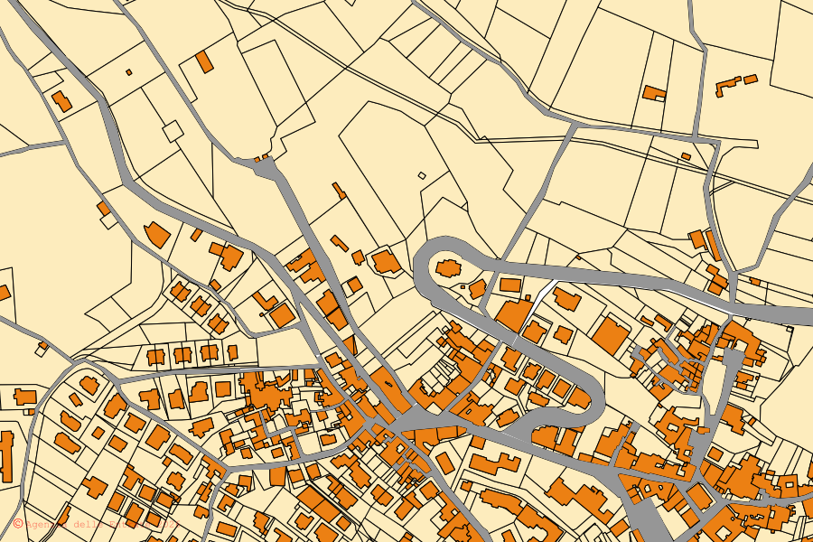 Mappa catastale del centro di Frasso Telesino: particelle e fabbricati, cartografia Agenzia delle Entrate