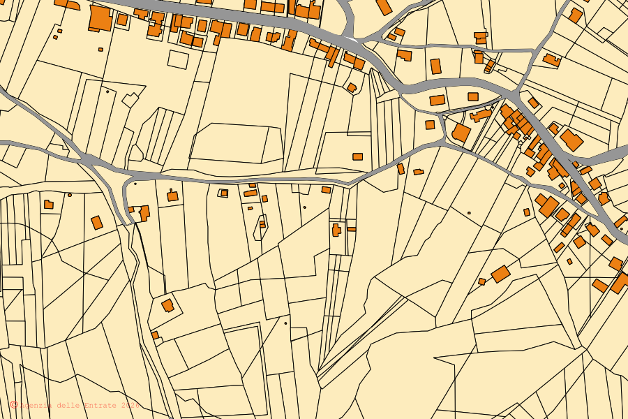 Mappa catastale del centro di Frigento: particelle e fabbricati, cartografia Agenzia delle Entrate