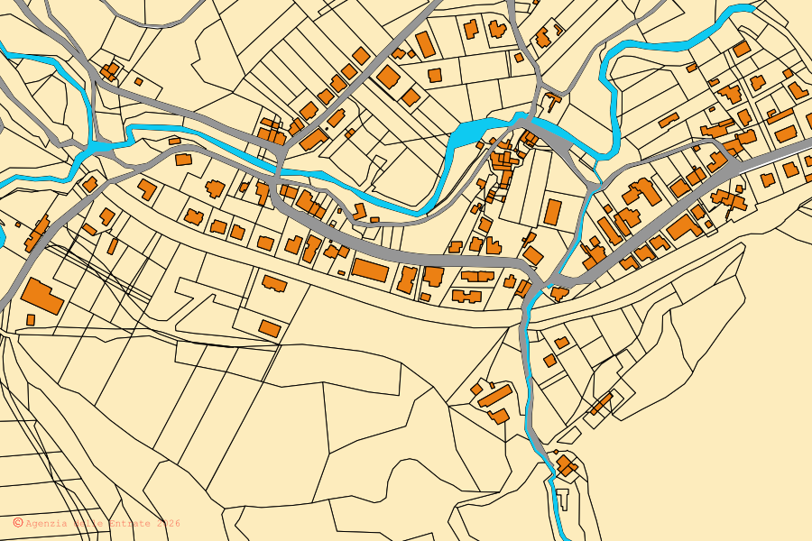 Mappa catastale del centro di Frontone: particelle e fabbricati, cartografia Agenzia delle Entrate