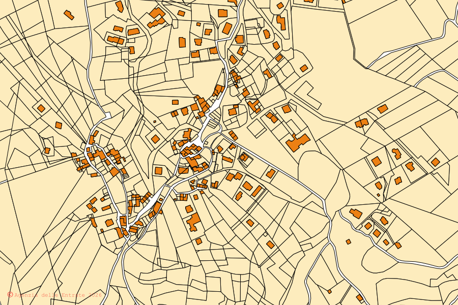 Mappa catastale del centro di Fuipiano Valle Imagna: particelle e fabbricati, cartografia Agenzia delle Entrate