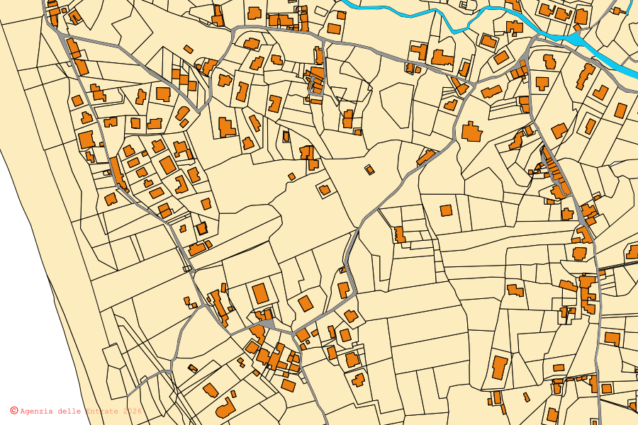 Mappa catastale del centro di Fuscaldo: particelle e fabbricati, cartografia Agenzia delle Entrate