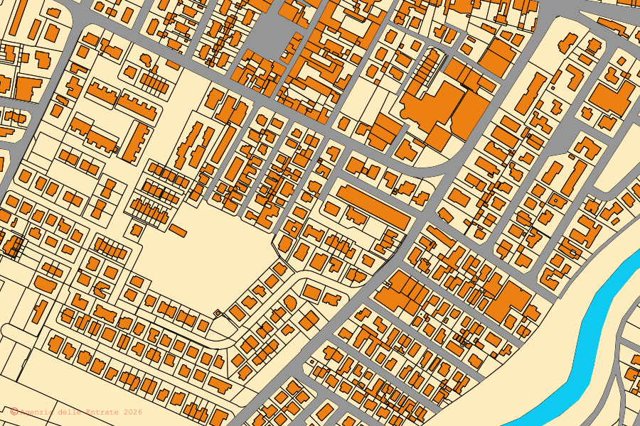 Mappa catastale del centro di Fusignano: particelle e fabbricati, cartografia Agenzia delle Entrate