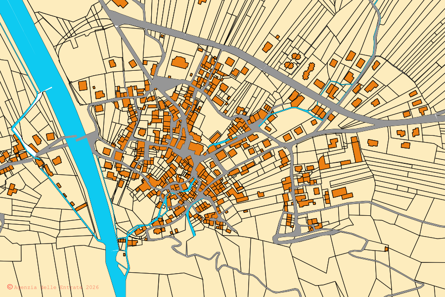 Mappa catastale del centro di Fusine: particelle e fabbricati, cartografia Agenzia delle Entrate