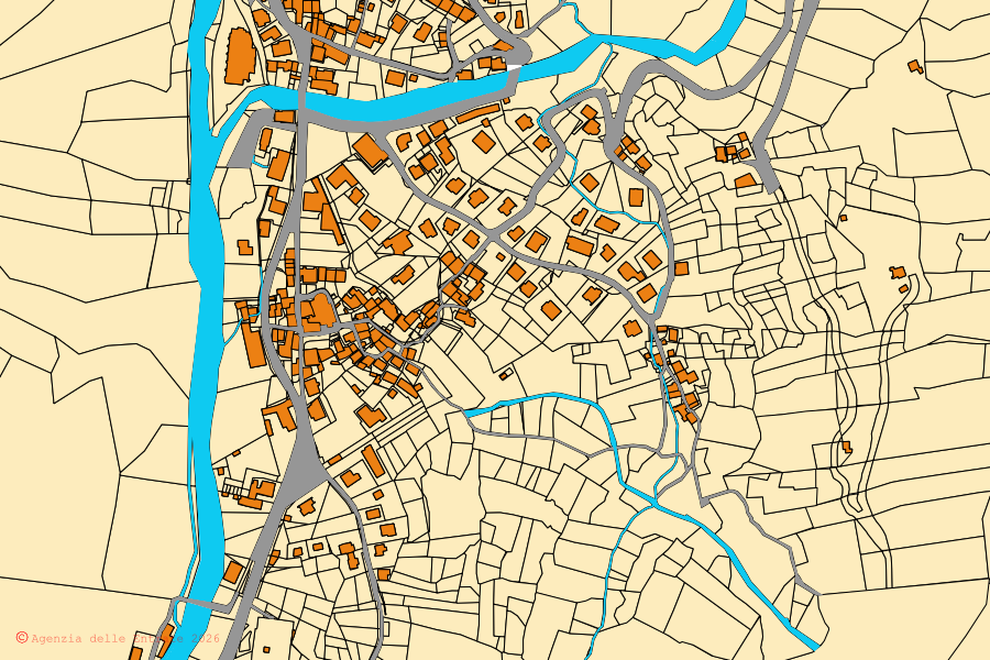 Mappa catastale del centro di Gaby: particelle e fabbricati, cartografia Agenzia delle Entrate