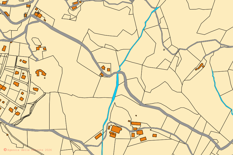 Mappa catastale del centro di Gaggio Montano: particelle e fabbricati, cartografia Agenzia delle Entrate