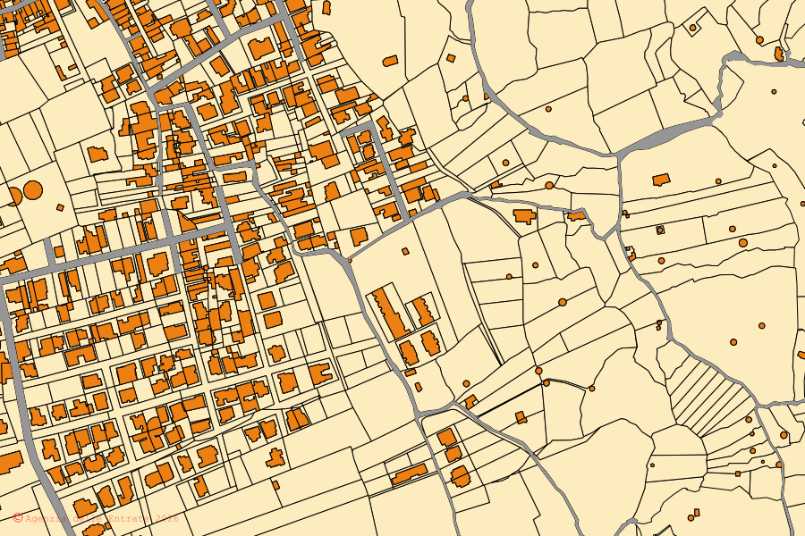 Mappa catastale del centro di Gagliano del Capo: particelle e fabbricati, cartografia Agenzia delle Entrate