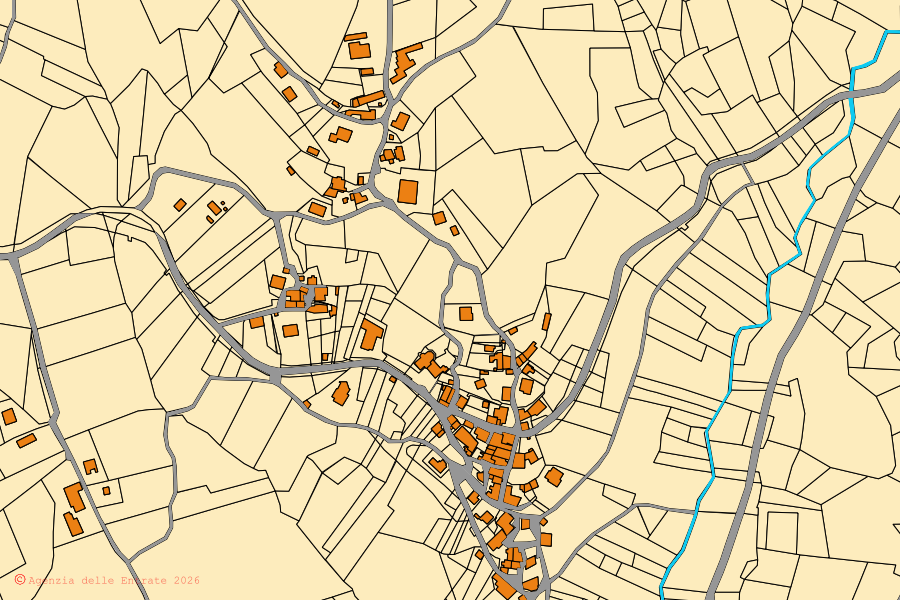 Mappa catastale del centro di Gagliole: particelle e fabbricati, cartografia Agenzia delle Entrate
