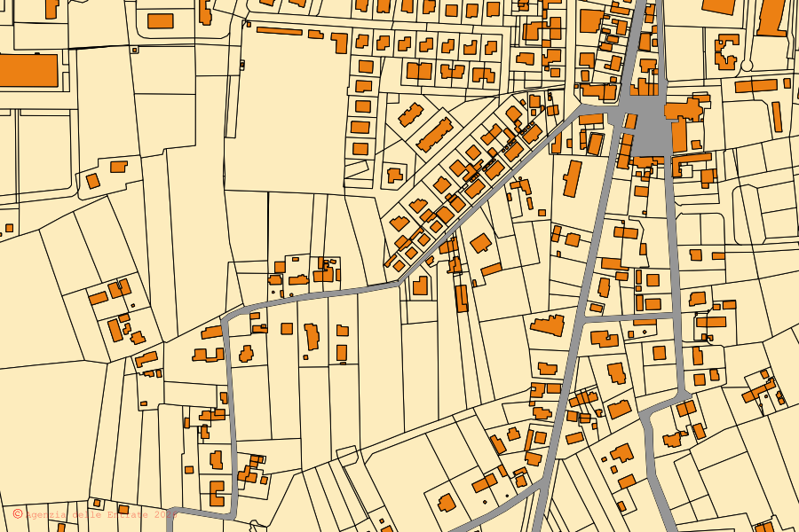 Mappa catastale del centro di Gaiba: particelle e fabbricati, cartografia Agenzia delle Entrate