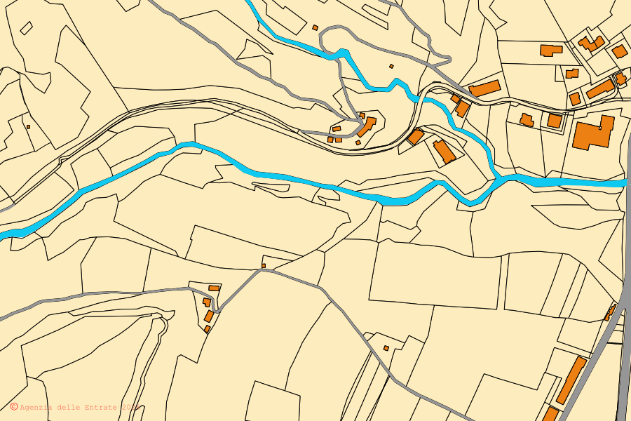 Mappa catastale del centro di Galeata: particelle e fabbricati, cartografia Agenzia delle Entrate