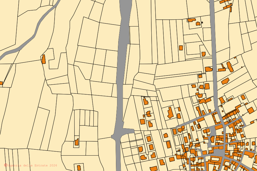 Mappa catastale del centro di Gamalero: particelle e fabbricati, cartografia Agenzia delle Entrate