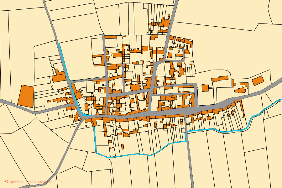 Mappa catastale del centro di Gambarana: particelle e fabbricati, cartografia Agenzia delle Entrate