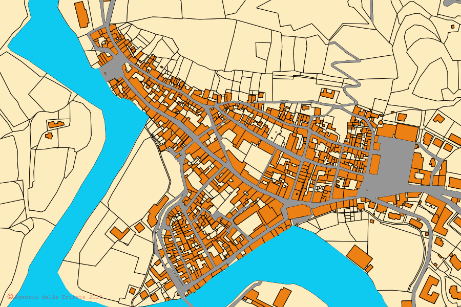 Mappa catastale del centro di Gavi: particelle e fabbricati, cartografia Agenzia delle Entrate