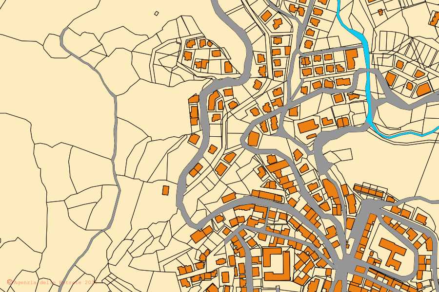 Mappa catastale del centro di Gavoi: particelle e fabbricati, cartografia Agenzia delle Entrate