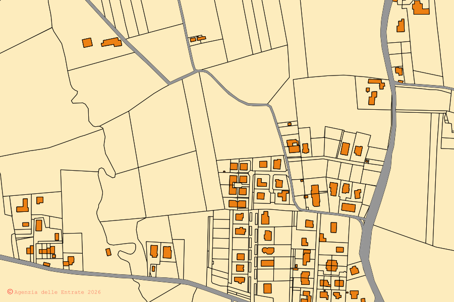 Mappa catastale del centro di Gazzola: particelle e fabbricati, cartografia Agenzia delle Entrate