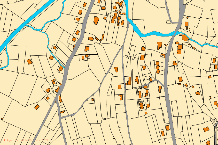 Mappa catastale del centro di Gemona del Friuli: particelle e fabbricati, cartografia Agenzia delle Entrate