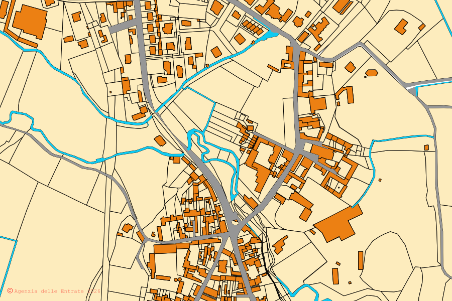 Mappa catastale del centro di Genivolta: particelle e fabbricati, cartografia Agenzia delle Entrate