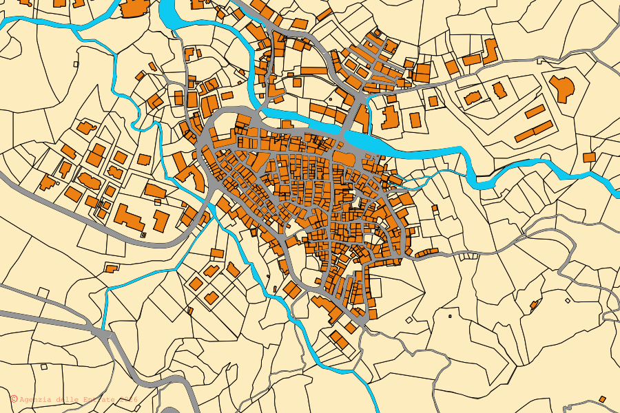 Mappa catastale del centro di Gerocarne: particelle e fabbricati, cartografia Agenzia delle Entrate