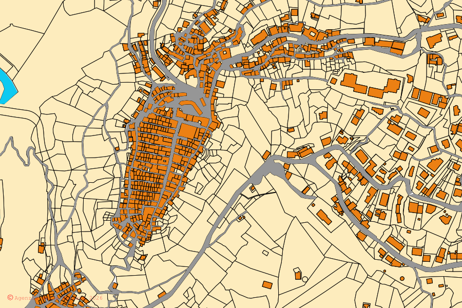 Mappa catastale del centro di Gimigliano: particelle e fabbricati, cartografia Agenzia delle Entrate