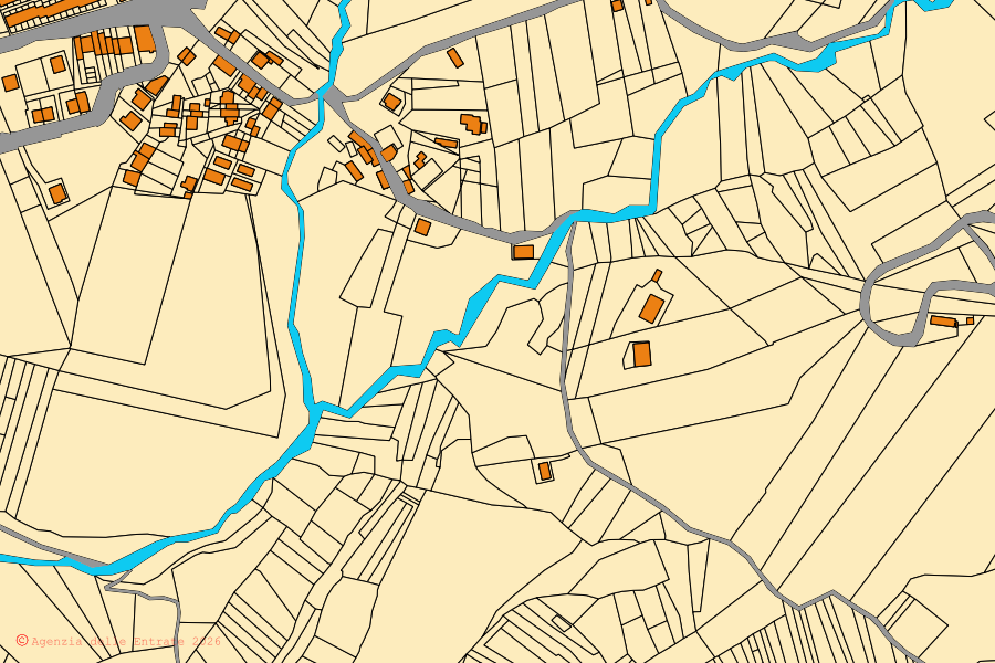 Mappa catastale del centro di Ginestra degli Schiavoni: particelle e fabbricati, cartografia Agenzia delle Entrate