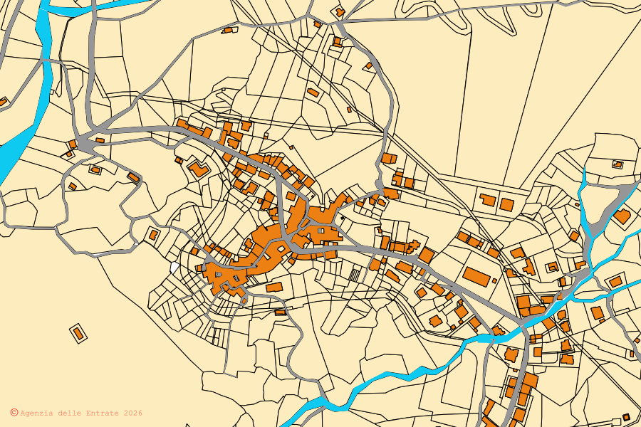 Mappa catastale del centro di Gioi: particelle e fabbricati, cartografia Agenzia delle Entrate