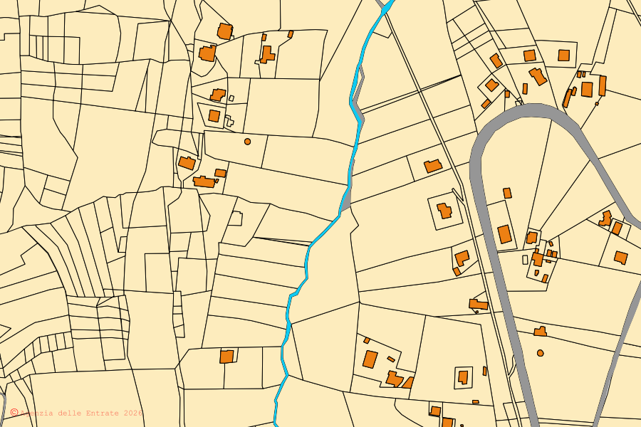 Mappa catastale del centro di Giuliano di Roma: particelle e fabbricati, cartografia Agenzia delle Entrate
