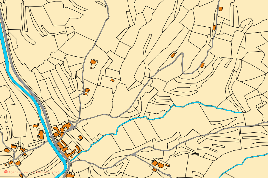 Mappa catastale del centro di Giusvalla: particelle e fabbricati, cartografia Agenzia delle Entrate