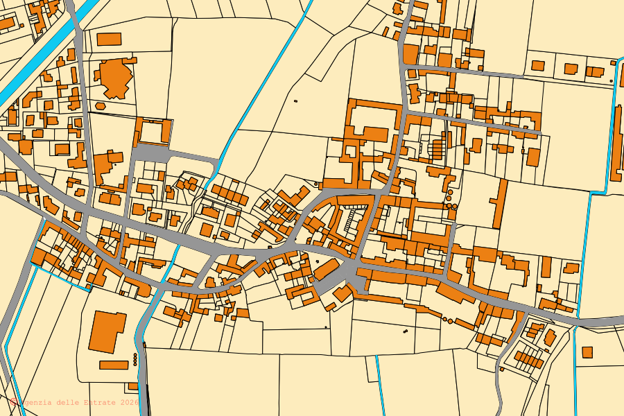 Mappa catastale del centro di Gombito: particelle e fabbricati, cartografia Agenzia delle Entrate
