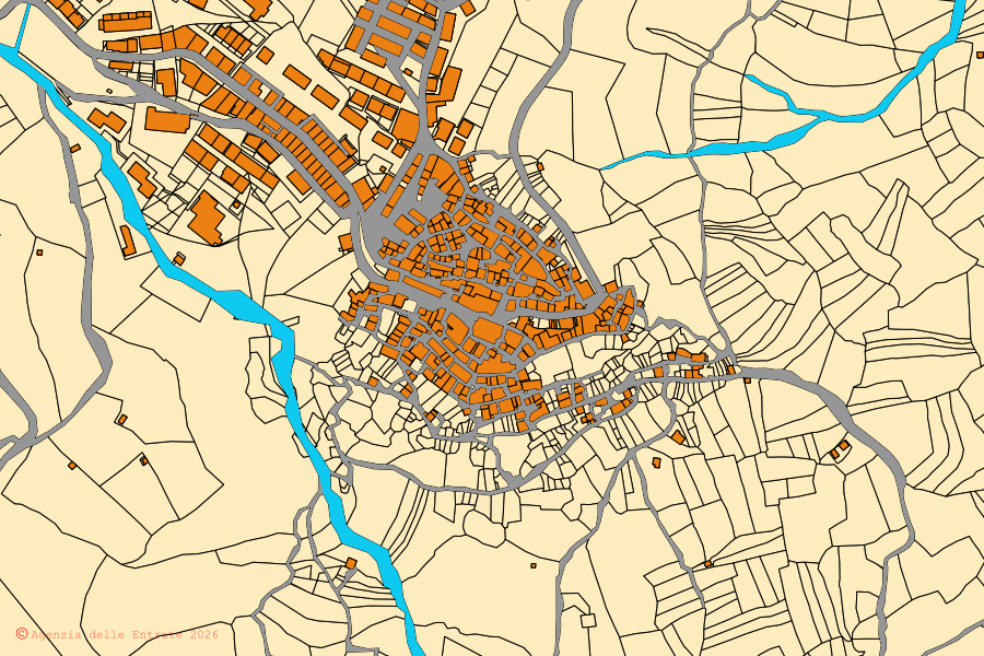 Mappa catastale del centro di Gorgoglione: particelle e fabbricati, cartografia Agenzia delle Entrate