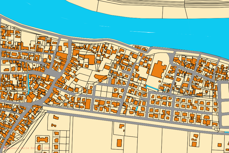 Mappa catastale del centro di Goro: particelle e fabbricati, cartografia Agenzia delle Entrate