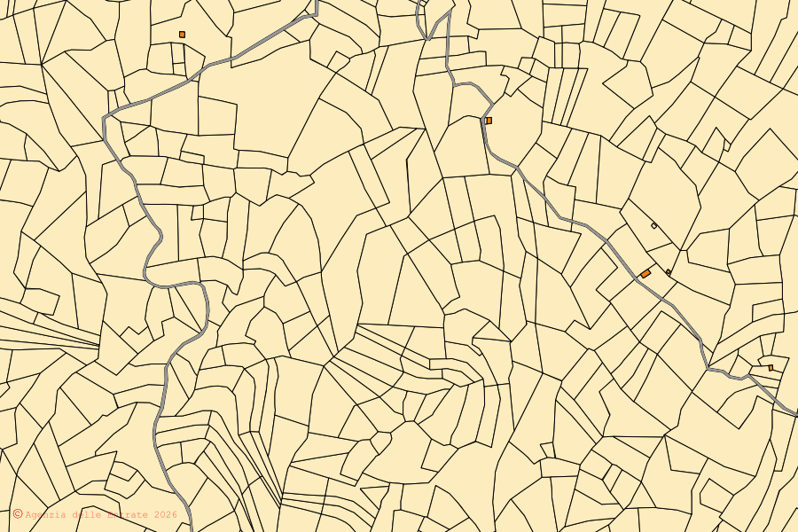 Mappa catastale del centro di Gorreto: particelle e fabbricati, cartografia Agenzia delle Entrate