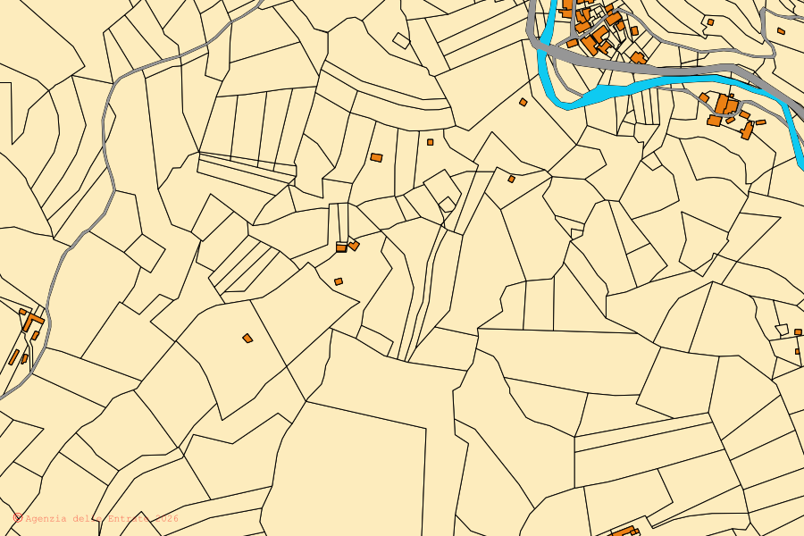 Mappa catastale del centro di Gottasecca: particelle e fabbricati, cartografia Agenzia delle Entrate