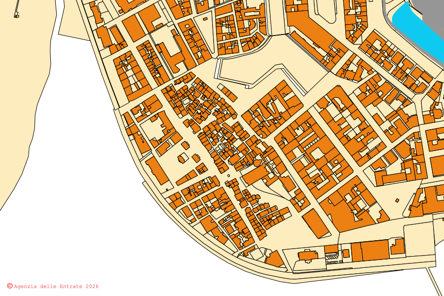 Mappa catastale del centro di Grado: particelle e fabbricati, cartografia Agenzia delle Entrate