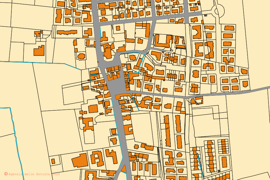 Mappa catastale del centro di Gragnano Trebbiense: particelle e fabbricati, cartografia Agenzia delle Entrate