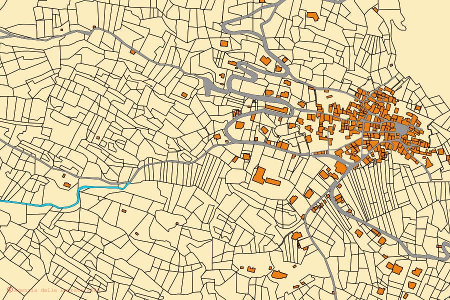 Mappa catastale del centro di Grandola ed Uniti: particelle e fabbricati, cartografia Agenzia delle Entrate
