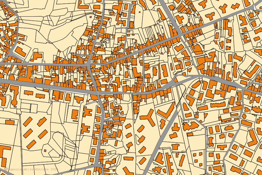 Mappa catastale del centro di Gravina di Catania: particelle e fabbricati, cartografia Agenzia delle Entrate