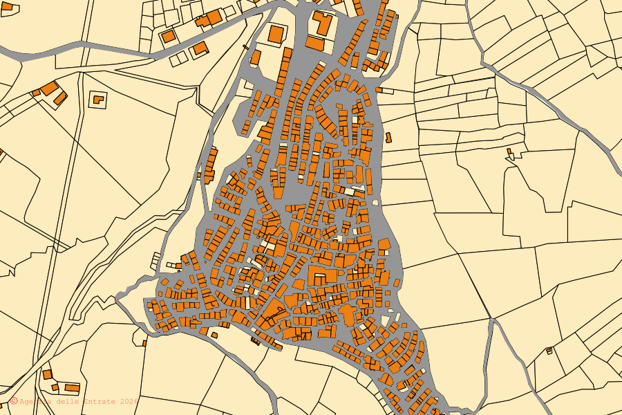 Mappa catastale del centro di Greci: particelle e fabbricati, cartografia Agenzia delle Entrate