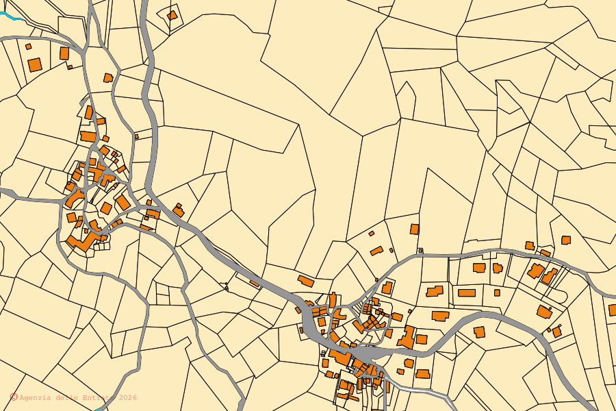 Mappa catastale del centro di Grizzana Morandi: particelle e fabbricati, cartografia Agenzia delle Entrate