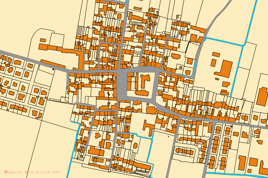 Mappa catastale del centro di Grontardo: particelle e fabbricati, cartografia Agenzia delle Entrate