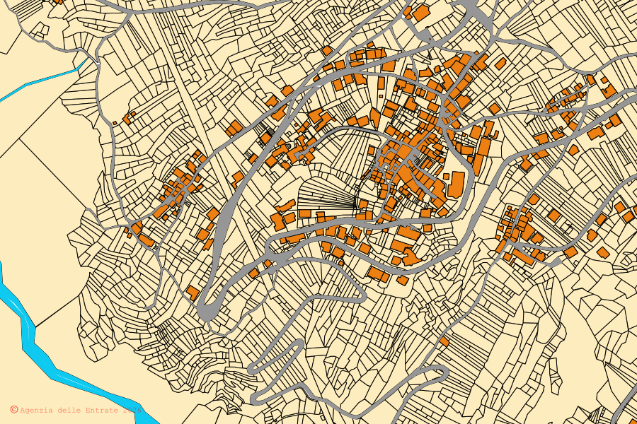 Mappa catastale del centro di Grosio: particelle e fabbricati, cartografia Agenzia delle Entrate