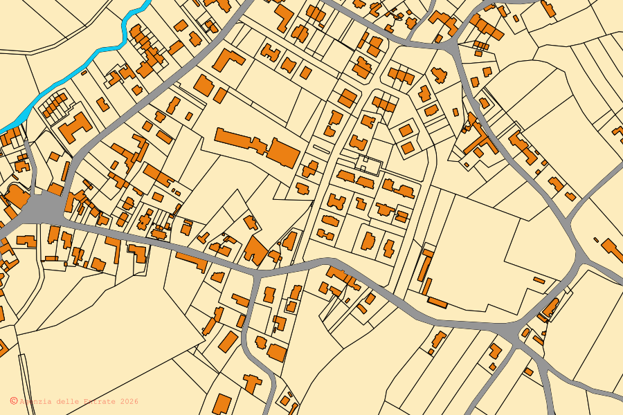 Mappa catastale del centro di Gruaro: particelle e fabbricati, cartografia Agenzia delle Entrate
