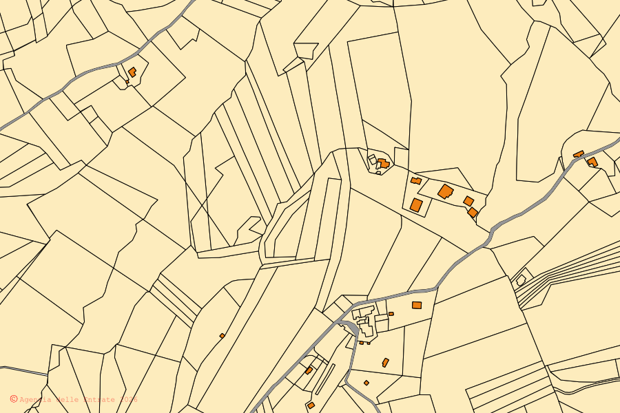 Mappa catastale del centro di Gualdo: particelle e fabbricati, cartografia Agenzia delle Entrate